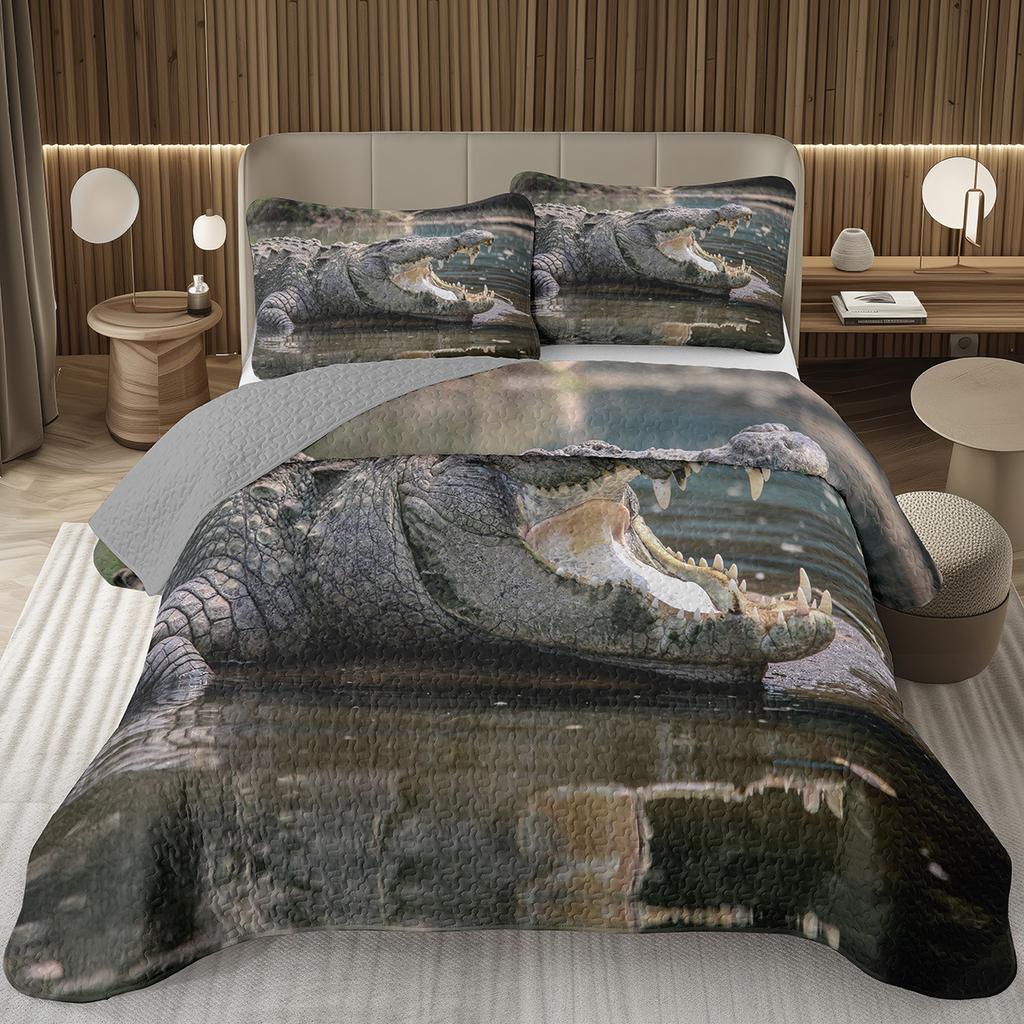 Подростковый крокодиловый плед с узором аллигатора, стеганый комплект постельного белья размера фулл/квин с дикими животными для детей, мальчиков, девочек