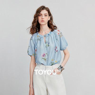 Женская блузка Chuyu с цветочным принтом, коротким рукавом, из смесовой ткани с лиоцеллом