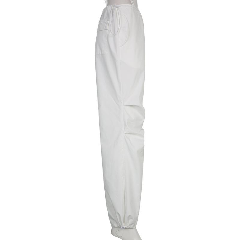 Женские повседневные мешковатые широкие спортивные штаны, модные винтажные шикарные однотонные брюки на шнурке, свободные уличные брюки Y2K для бега, брюки-карго