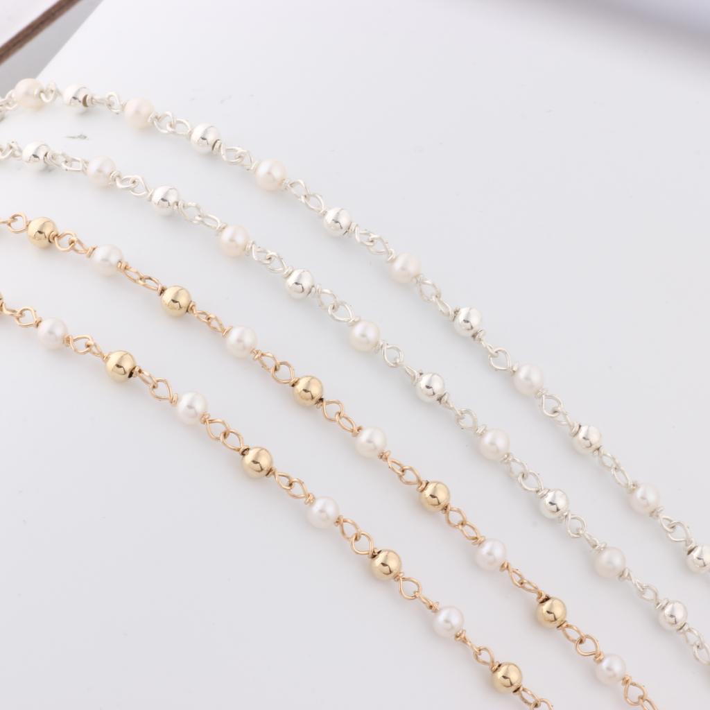 14K Gold Filled/S925 Silver Wire Beaded Pearl & 14K Gold Filled/S925 Silver Beads Two Tone Chain DIY Permanent Jewelry Findings