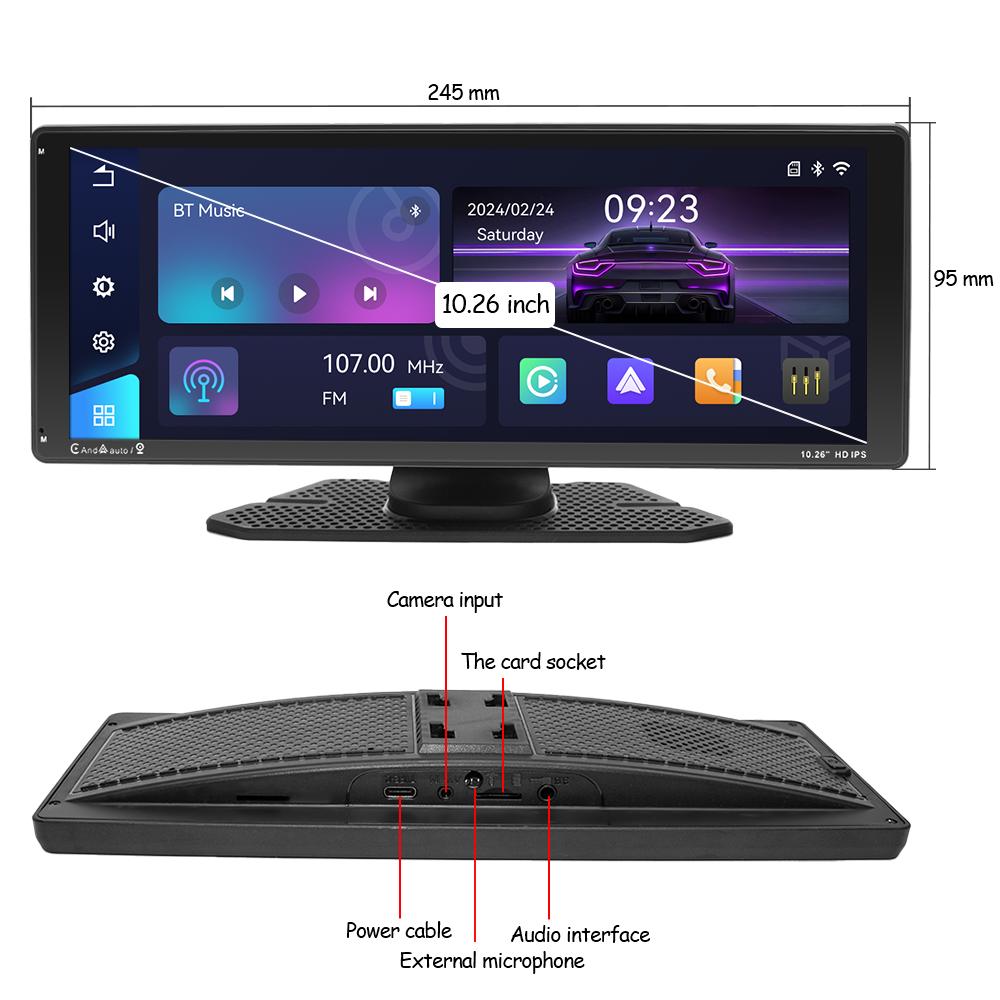 10.26'' Portable Car Radio Wireless Carplay HD IPS Display Touch Screen MP5 Player,Built-in Youtube,Mirror Link FM Transmit Autoaudio DSP