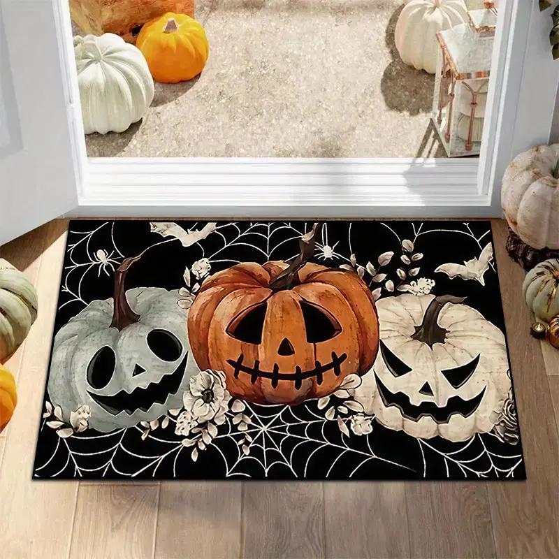 VIKAMA Halloween Pumpkin Welcome Floor Mat Anti-slip and Stain-resistant Porch Floor Mat Bedroom Kitchen Carpet Home Decoration