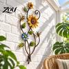 Backyard Wall Accents Sunflower Bee Art Decor, 2D Flat Floral Hanging, Country Garden Rustic Farmhouse Decor Flower Ornament for Fence Porch Entryway