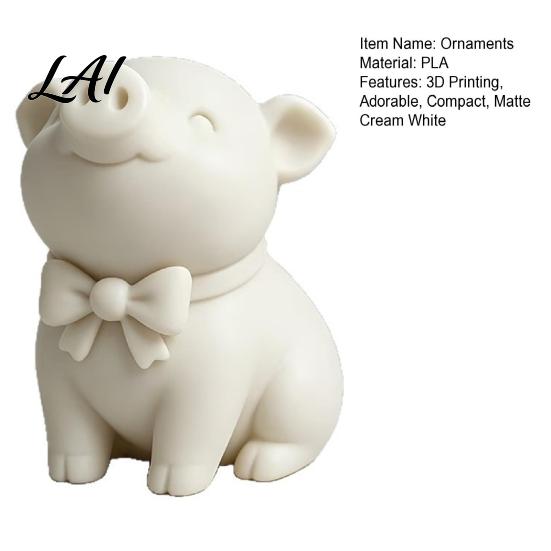 Kawaii Piggy Desk Accessory 3D Printed Cute Bow Tie Pig Figurine Matte Cream White Minimalist Animal Decor Statue Statue Compact Ornament