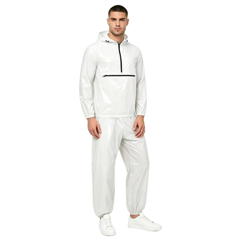 Mens Waterproof Tracksuit Hooded Windbreaker Front Zipper Pocket Jogging Pants Elastic Waist Rainwear Suit