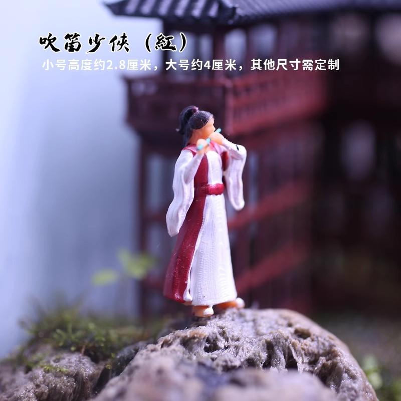 Qiaolin 3D-печать Древняя модель Миниатюрный пейзаж Зонт Ли Бо Женщина-лодочник Песочный стол Миниатюрные смоляные фигурки для песочного стола