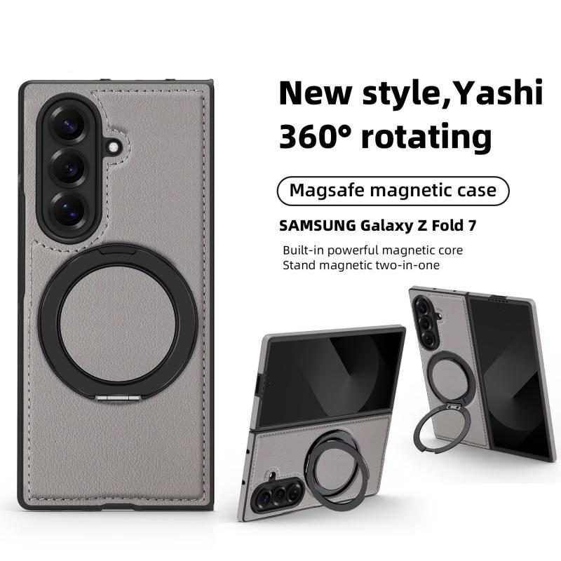 Для Samsung Galaxy Z Fold7 Fold6 Fold5 Fold4 Чехол Магнитный Magsafe 360° Вращающийся Умный Металлический Держатель Подставка Матовая Кожаная Крышка