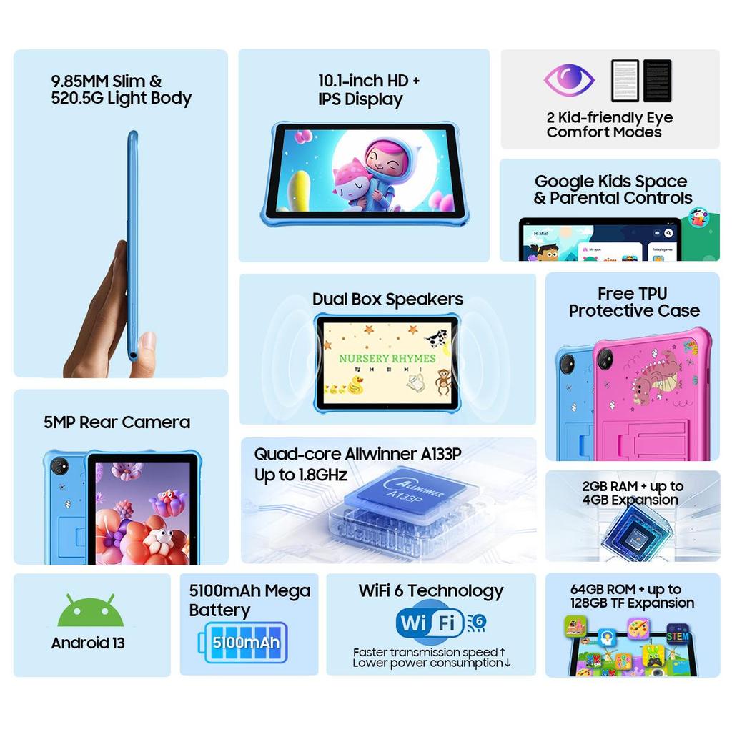 Blackview Планшет Tab 30 Kids для детей 7 дюймов, Android 13