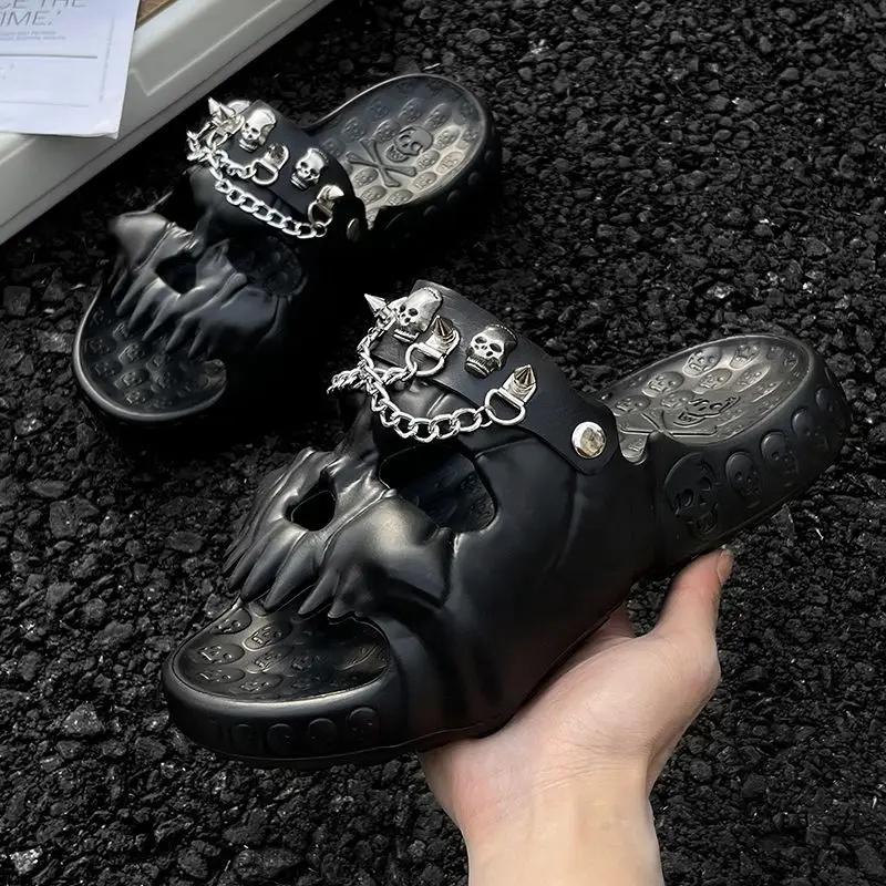 Skull Slippers for Men Trend Summer Slippers Platform Shoes Women's Beach Sandals Womens Shoes Outside Design Free Shipping