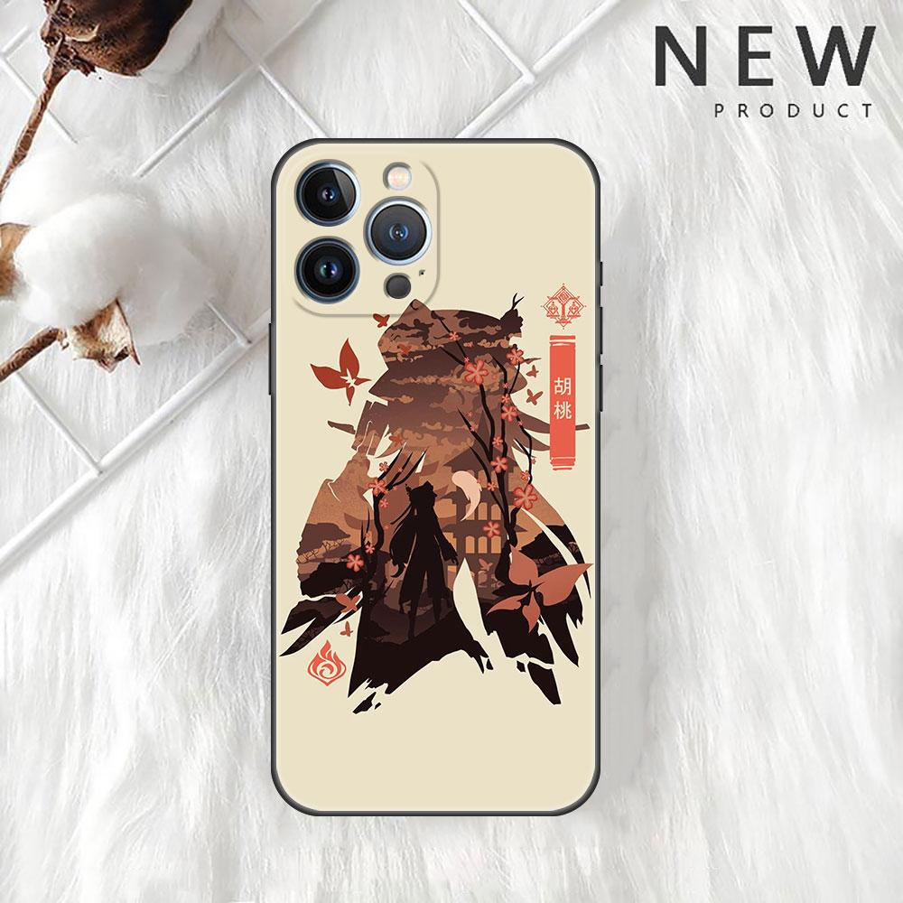 Чехол Funda для Apple iPhone 14 11 13 7 12 Pro 7 XR XS Max 8 Plus 6 14Pro 13Mini, черный мягкий чехол для телефона, аниме Genshin Impact, милый чехол