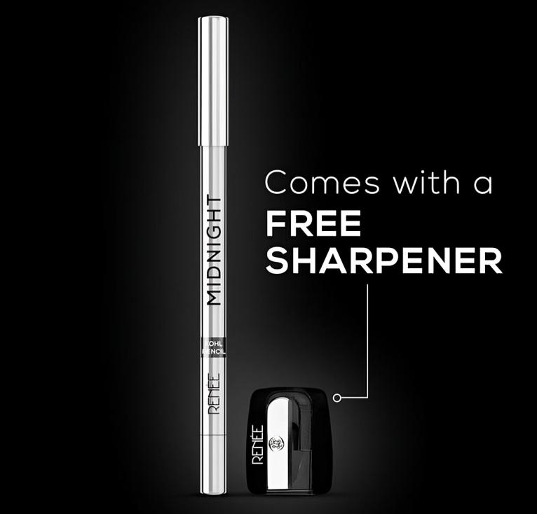 RENEE Карандаш для глаз Midnight Kohl Стойкий к смазыванию и водостойкий Каял Витамин Е, Оливковое масло и Касторовое масло - Матовый финиш Стойкость 24 часа, 1,5 г