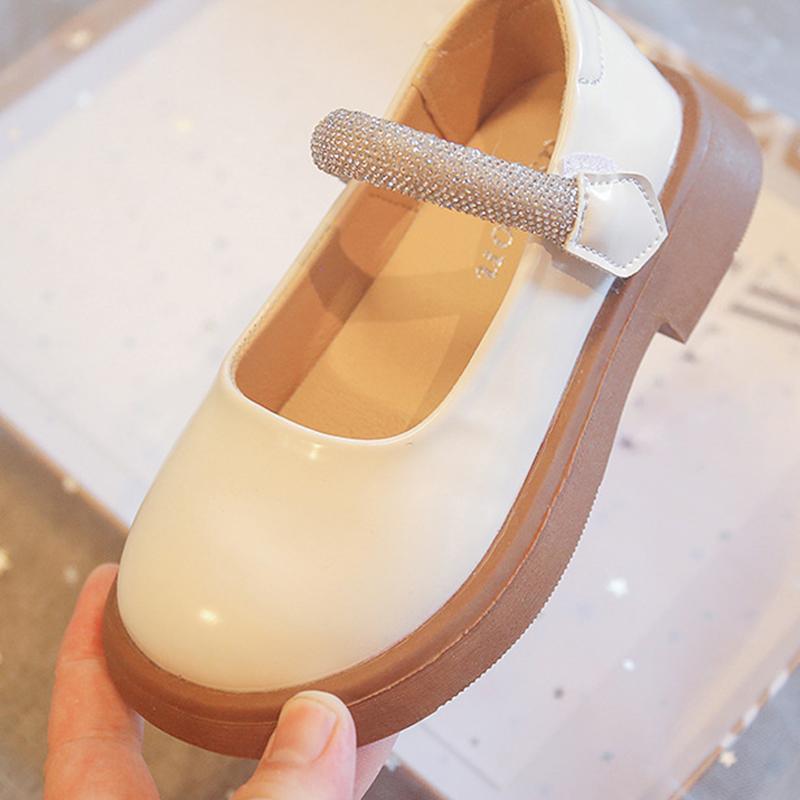 Girls' Leather Shoes Rhinestone Decorated Simple Solid Color Kids Shoes
