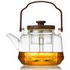 Pokaro Tea Heat-Resistant Glass Teapot, 1090ml, for Steamed and Boiled Tea, Transparent Design with Wooden Handle and Glass Tea Strainer,
