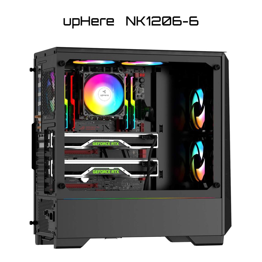 UpHere ARGB 120 мм вентилятор для корпуса ПК 6-контактный разъем тихий высокопроизводительный 5 В 3-контактный ARGB материнская плата AURA Sync синхронный вентиляторный концентратор пульт дистанционного управления в комплекте 6 шт. 1 комплект черный