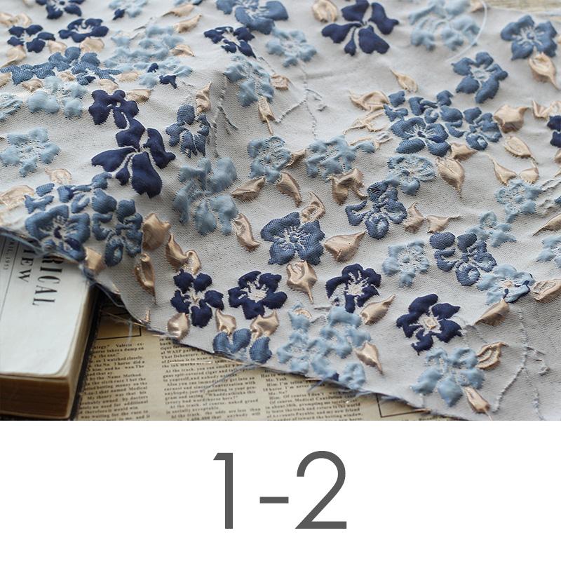 Синий одуванчик золотой шелковый жаккард ткань тиснение масляная живопись текстура пузырчатая ткань элегантный 3D жаккардовый цветочный ткань шитье