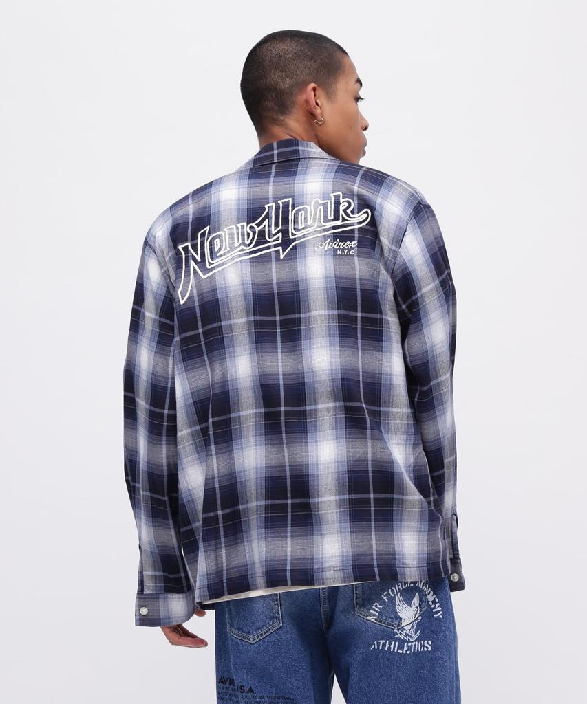 AVIREX OMBRE CHECK SHIRT NYC Long Sleeve Ombre Check New York Size M Shirt, City, Men's, (110), Blue, 783-5120007