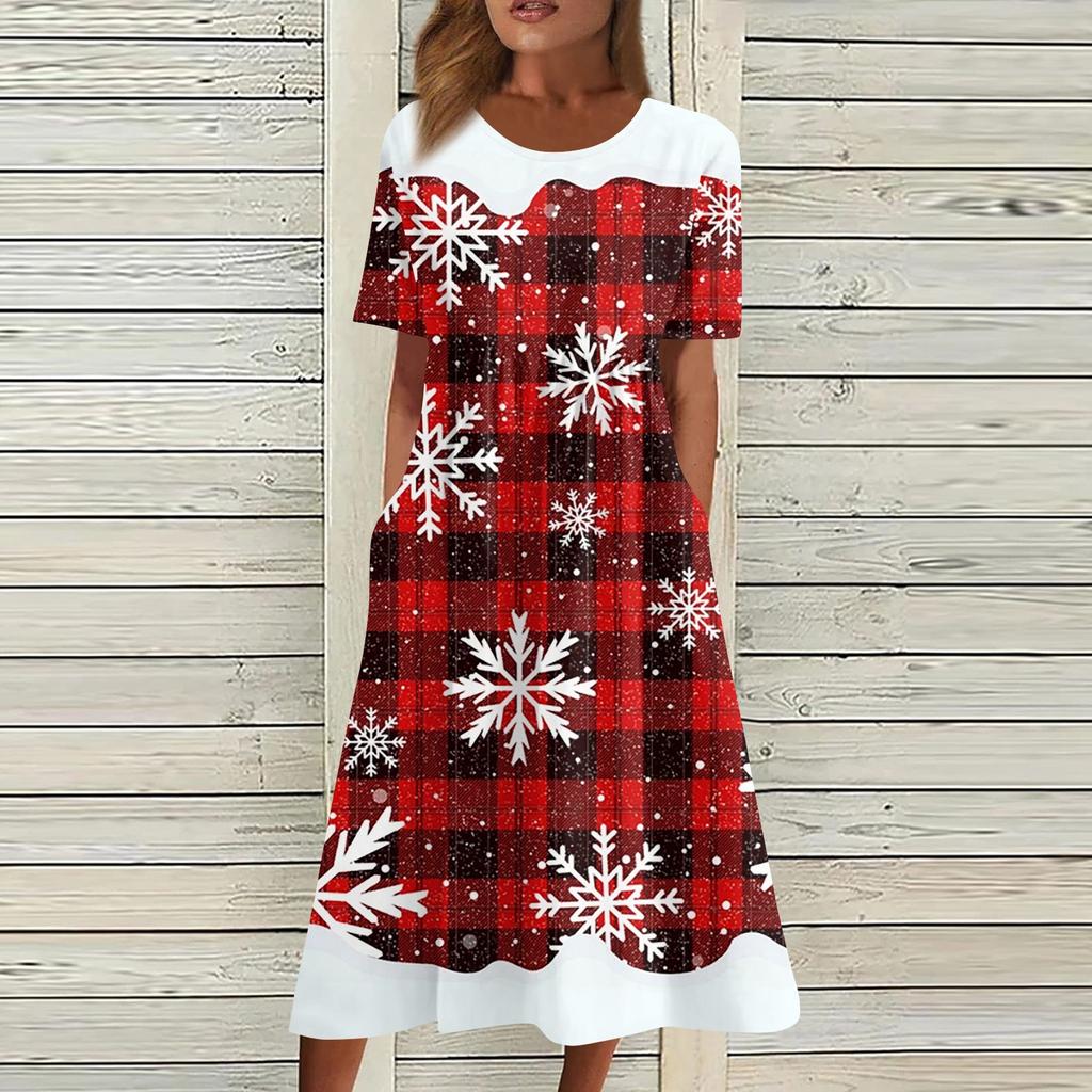 Women's Casual Fashion Christmas Print O-neck Dress