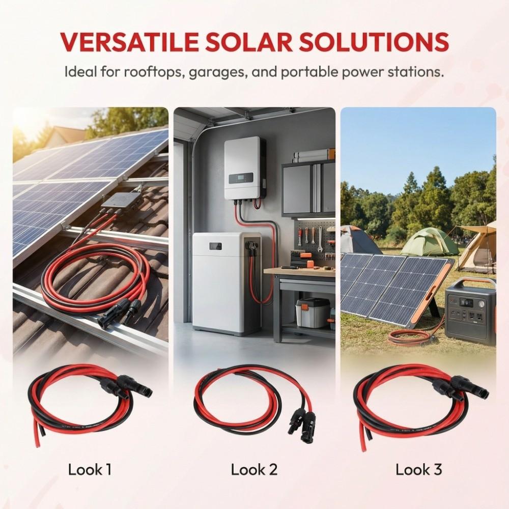 UV Proof 2.5mm² Solar Cable For MC4 Connector Solar Dedicated PV Cable 1m Length Weather Resistant Cable Wire PV Installation