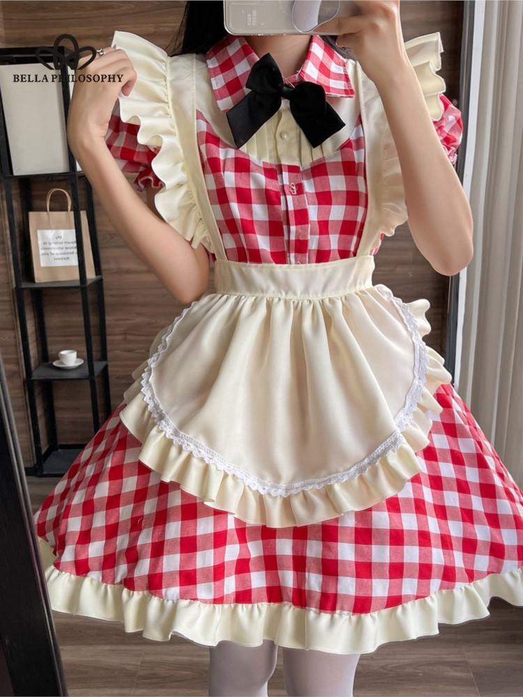 Новый наряд горничной с красным котом, мягкое платье Лолиты для девочек, униформа горничной Лоли, косплей, аниме, косплей