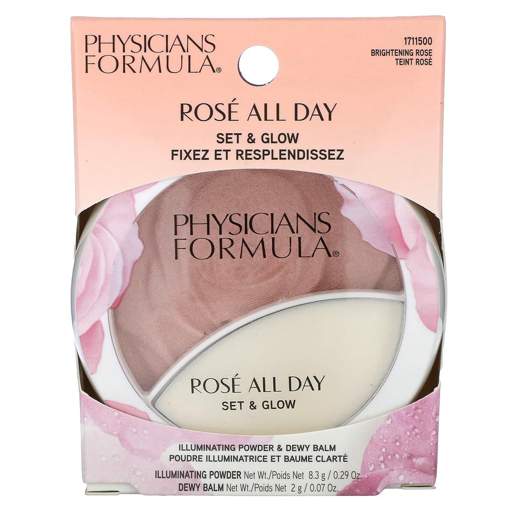Physicians Formula Rosé All Day, Set & Glow, пудра для сияния и увлажняющий бальзам, 1711500 Brightening Rose, 1 шт.