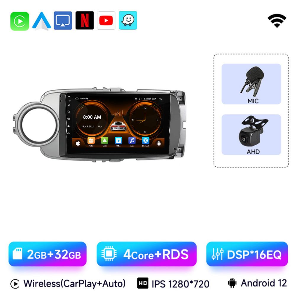 JIUYIN 9-дюймовая автомобильная магнитола Android 13Для Toyota Yaris 2012 - 2017 Мультимедийный плеер Android Auto Беспроводной Carplay GPS 2Din DVD