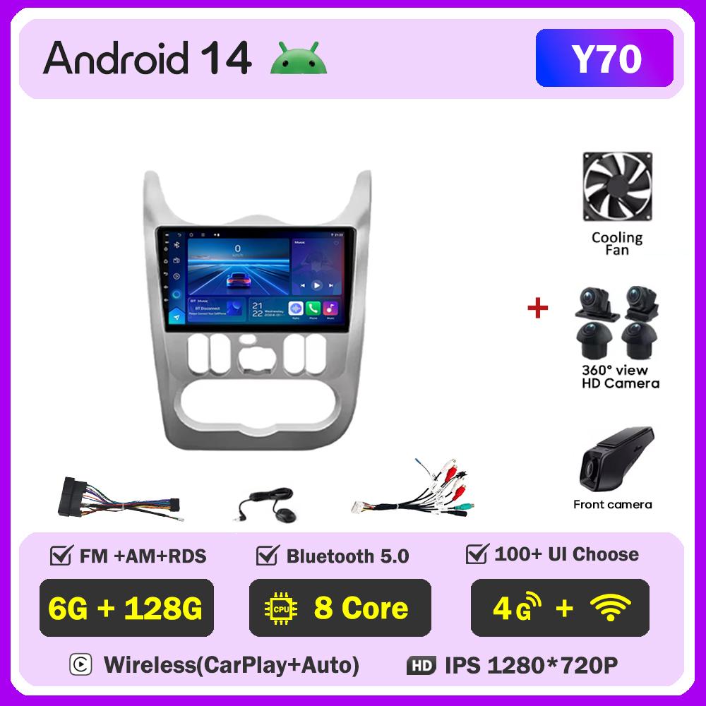 Для Renault Logan 1 Sandero 2009-2015 Largus Dacia Duster Автомобильный мультимедийный видеоплеер с сенсорным экраном Android 14 Авторадио 5G Wifi