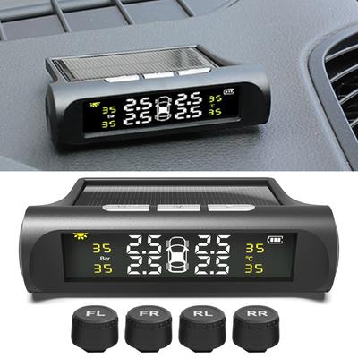 Автомобильная система контроля давления в шинах TPMS на солнечной батарее с 4 датчиками, цифровой ЖК-дисплей, автоматический охранный сигнал, тестер, автомобильный тест