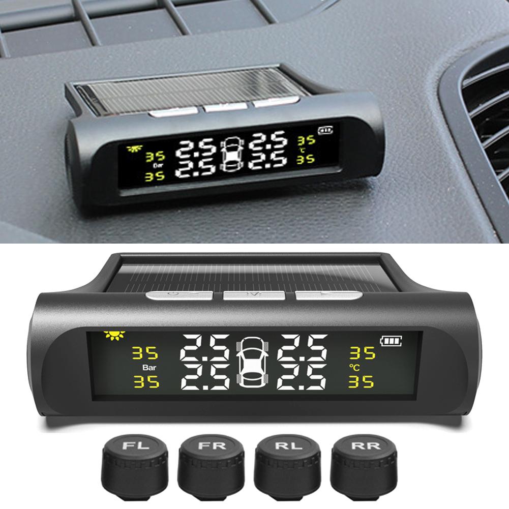 Car Solar Powered TPMS Tyre Pressure Monitoring System with 4 Sensors Digital LCD Display Auto Security Alarm Tester Automotive Test
