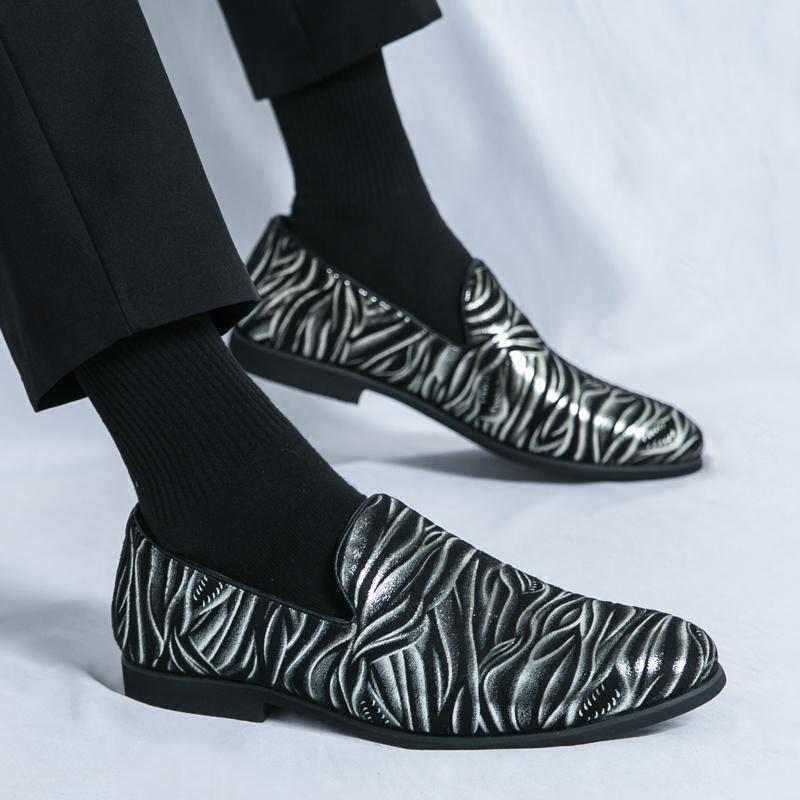 New Zebra Autumn Spring Silver Gold New Dress Men Shoes Exquisite Slip-on Designer Party Office Oxfords Pointed Toe Big Size 46