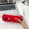 Cute Red Apple Embroidered Star Pencil Case Cartoon Portable Cosmetic Bag Pencil Bag Storage Bag Stationery Pouch Student Gifts