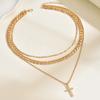 Fashion Personality Diamond-encrusted Cross Pendant Necklace Multi-layer Stacked Alloy Thick Chain Necklace Women