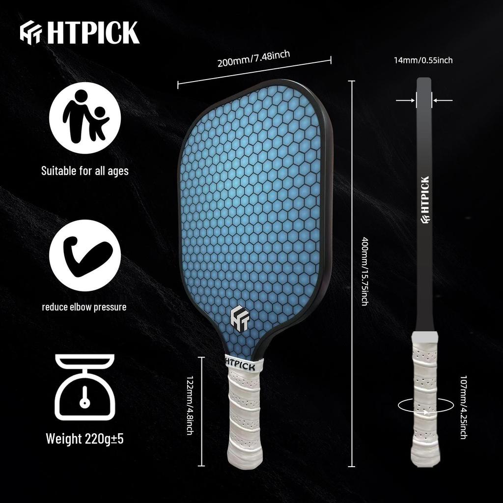 HTPICK Carbon Fiber T300 Pickleball Paddle Set for Adults & Kids - Pro Competition Level.
