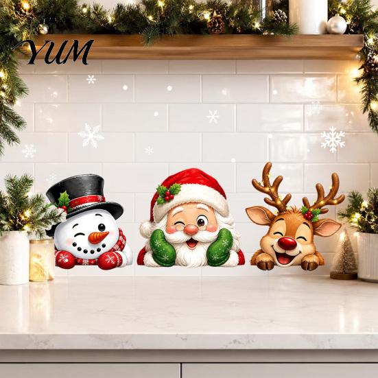 Christmas Gifts for Friends Window Stickers, Static Cling Santa Claus Snowman Reindeer Decals, Removable PVC Stickers Holiday Glass Clings Home