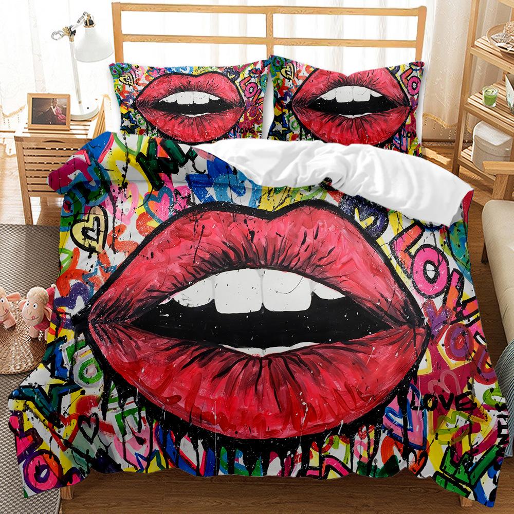 Sexy Red Lips Prints Duvet Cover Set Painting Art Quilt Cover Queen King Full Size Comforter Cover Girls Women Room Bedclothes