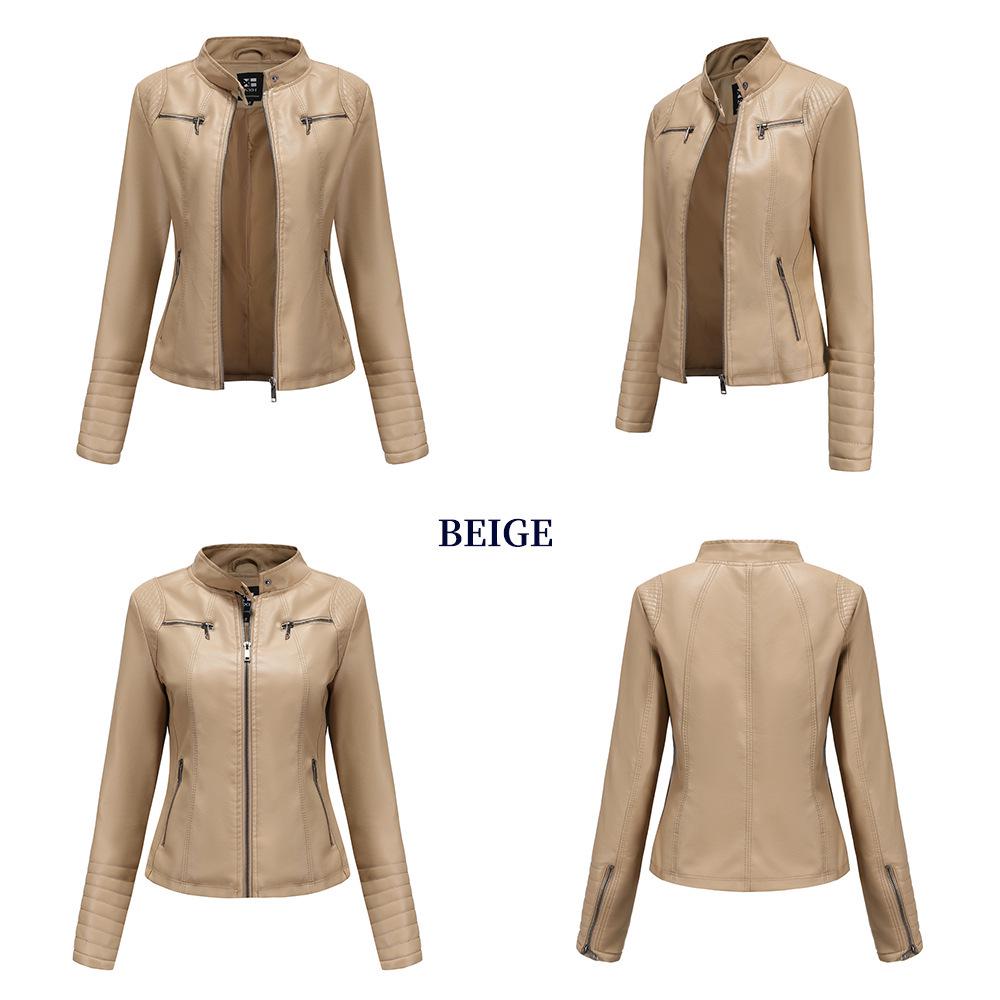 Women's European & American Spring/Autumn Leather Motorcycle Jacket - Stylish Short Design