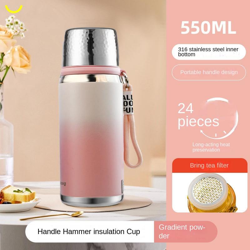 316 Термокружка для чая Женская Красивая Градиентная Легкая с ручкой Студенты На прогулку в школу Вместительный Дорожный чайник
