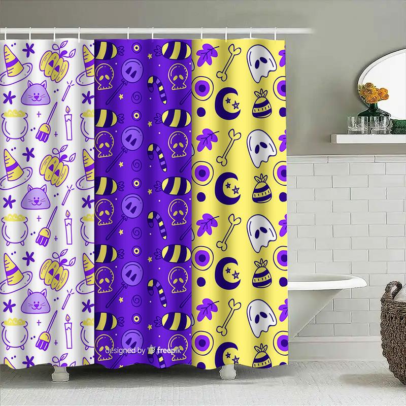 Halloween Party Decor Shower Curtain Sets Halloween Print Home Decoration Waterproof Washable Solid Colors Bat Ghost Skull