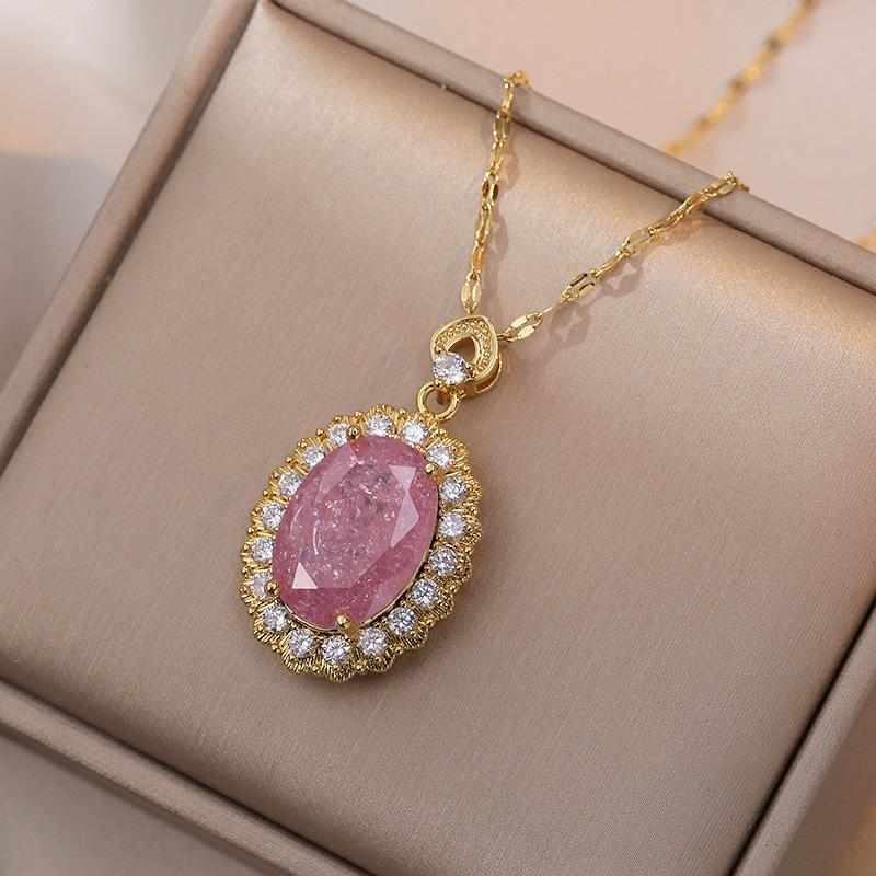 Роскошное овальное ожерелье с цирконием для женщин, новинка 2024 года, цепочка из нержавеющей стали, ювелирные изделия, аксессуары для вечеринок