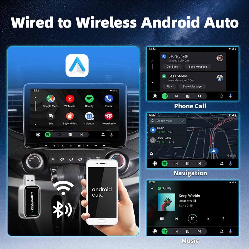 Адаптер 2-в-1 для автомобиля, проводной-беспроводной, для Android Auto