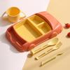 Детский набор пшеничной посуды из 6 предметов – детская тарелка, нож, вилка, ложка, чашка и разделенная мультяшная тарелка