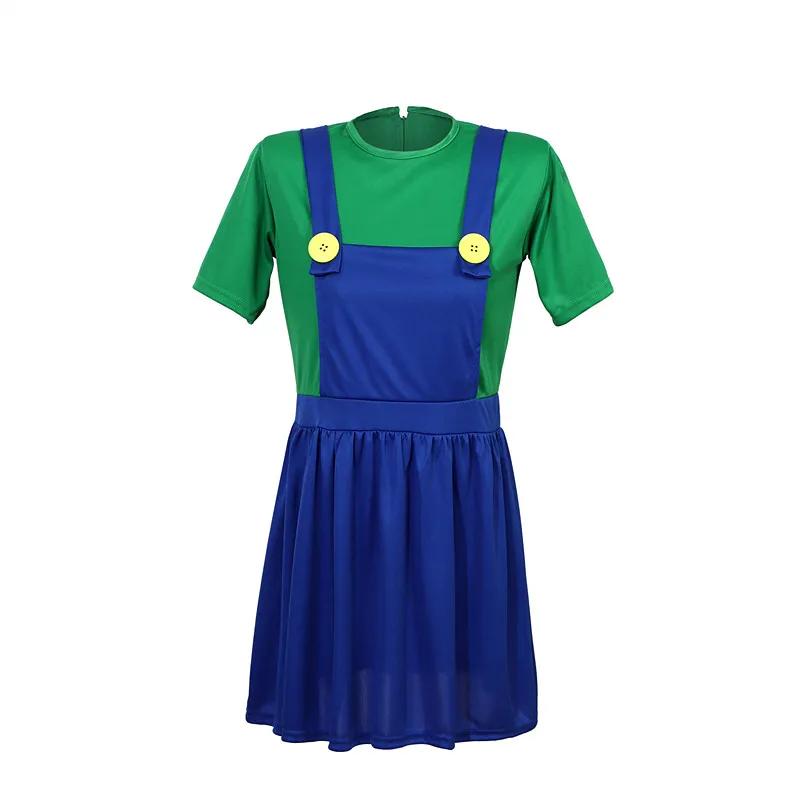 Adult Women's Game Character Costume Anime Luigi Dress with Hat Beard Gloves Funny Party Acting Costume