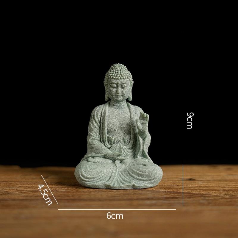 Mini Thai Green Sandstone Figurine; Buddha Desk Decor for Office Zen Ambiance
