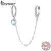 BAMOER 925 Sterling Silver One Piece Heart Moonstone Double Circles Ear Buckle Long Tassel Hoop Earrings for Women Birthday Gift