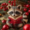 Cute Forest Fox/Raccoon Reading Ornament 2D Flat Acrylic Christmas Ornaments Woodland