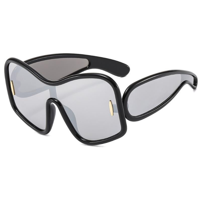 Non-polarized Oversized One-Piece Shield Sunglasses Women Luxury Brand Punk Square Eyewear Vintage Big Frame Rivets Sun Glasses for Men Goggle