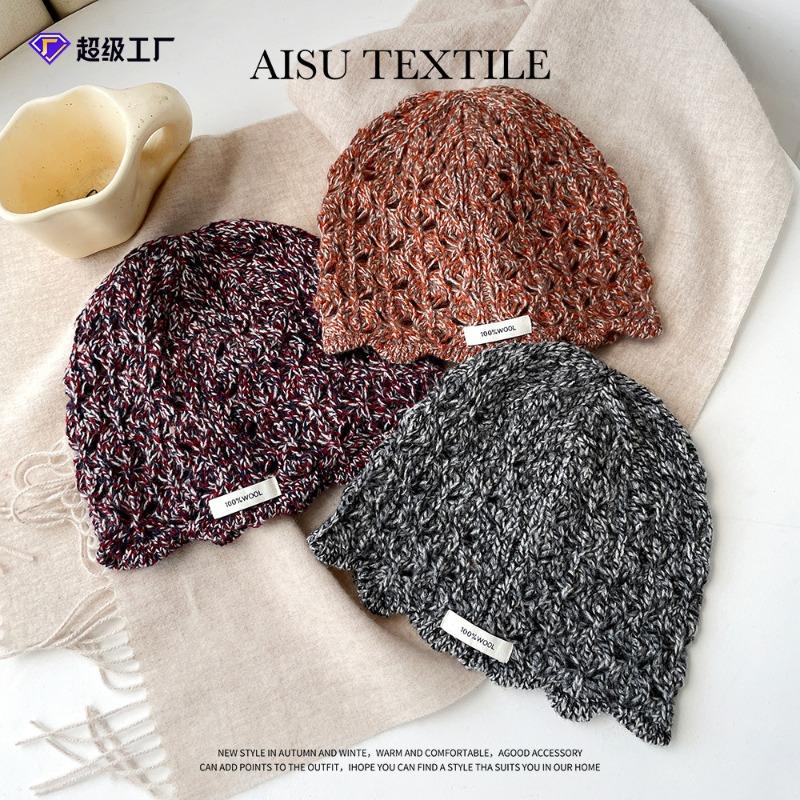 Осень новая мода 0% вся шерсть крючком вязаная шапка женская ажурная шапка-мешок из шерсти