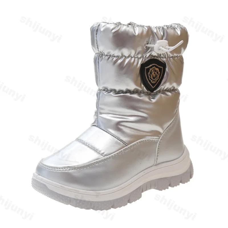 Мода 2024 Новые Зимние Ботинки-Платформа Детские Снежные Ботинки для Мальчиков Девочек Модные Водонепроницаемые Теплые Ботинки Детские Толстые Средние Нескользящие Хлопковые Ботинки