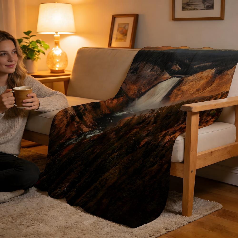 Yellowstone National Park Throw High-Density Short Plush Blanket Soft For Sofa Air-Con Room.