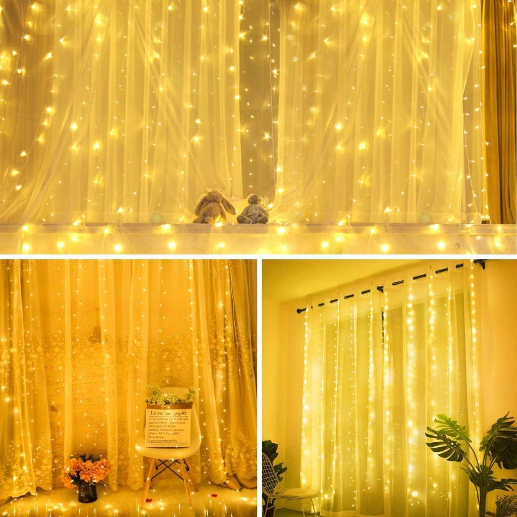 LED Curtain Lights, Jewelry Lights, Fairy Lights, Illumination Curtains, 3m x 3m, 300 LED Bulbs, USB Powered, 8 Flashing Patterns, Easy Remote