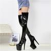 20CM Sexy Women Laser Patent Leather Zip Long Boots Sexy Stripper Shoe Pole Dancing Shoes Round Toe Boots